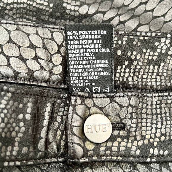 HUE Gold Metallic Python Coated Microsuede Mid-Rise Pockets Black Jegging Large - Picture 10 of 10